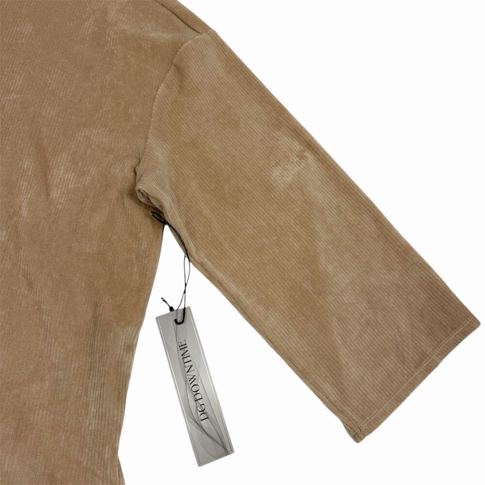 NEW DG2 Diane Gilman Ribbed Cowl Neck Beige Long Sleeve Lounge Top Cozy Large - Picture 4 of 9